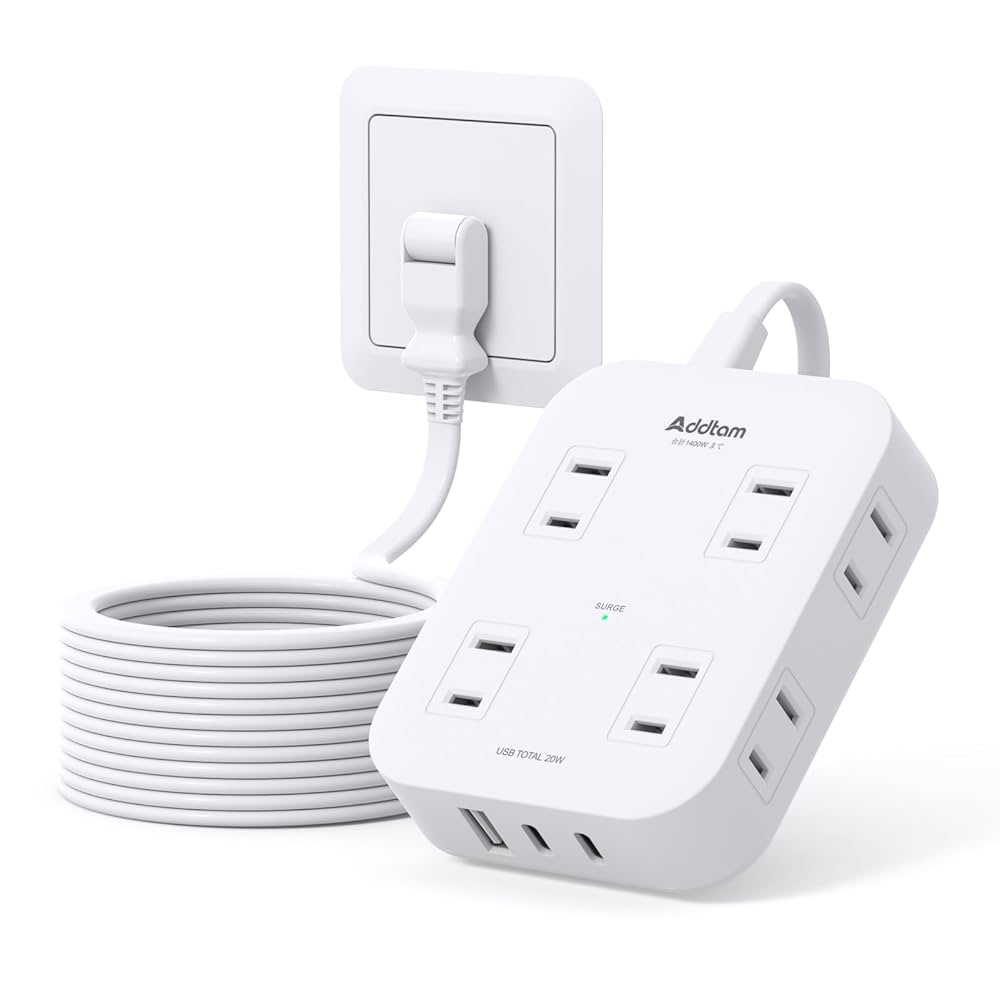 USB電源タップ 8個口 2mコード Mscien 電源タップ usb付き 8個AC口 1個usb-c 3個usb-a 延長